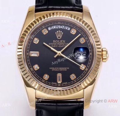 TR Factory V3 Rolex Day-Date 36mm Watch Yellow Gold Black Dial 2836-2 Movement